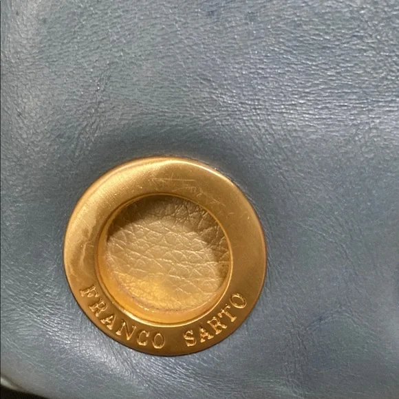 Blue Leather Shoulder Bag with Gold Accents - Picture 2 of 6